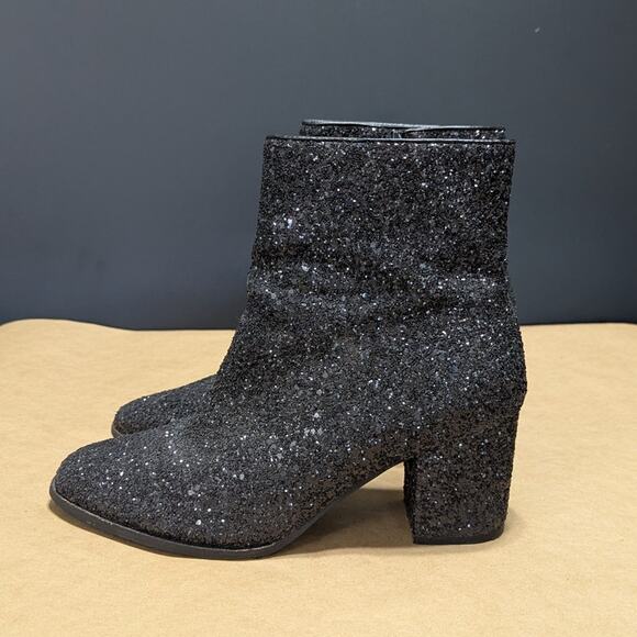 Corkys Razzle Dazzle Black Glitter Ankle Booties Heeled Boots Womens 8 Hey Girl - Picture 3 of 7